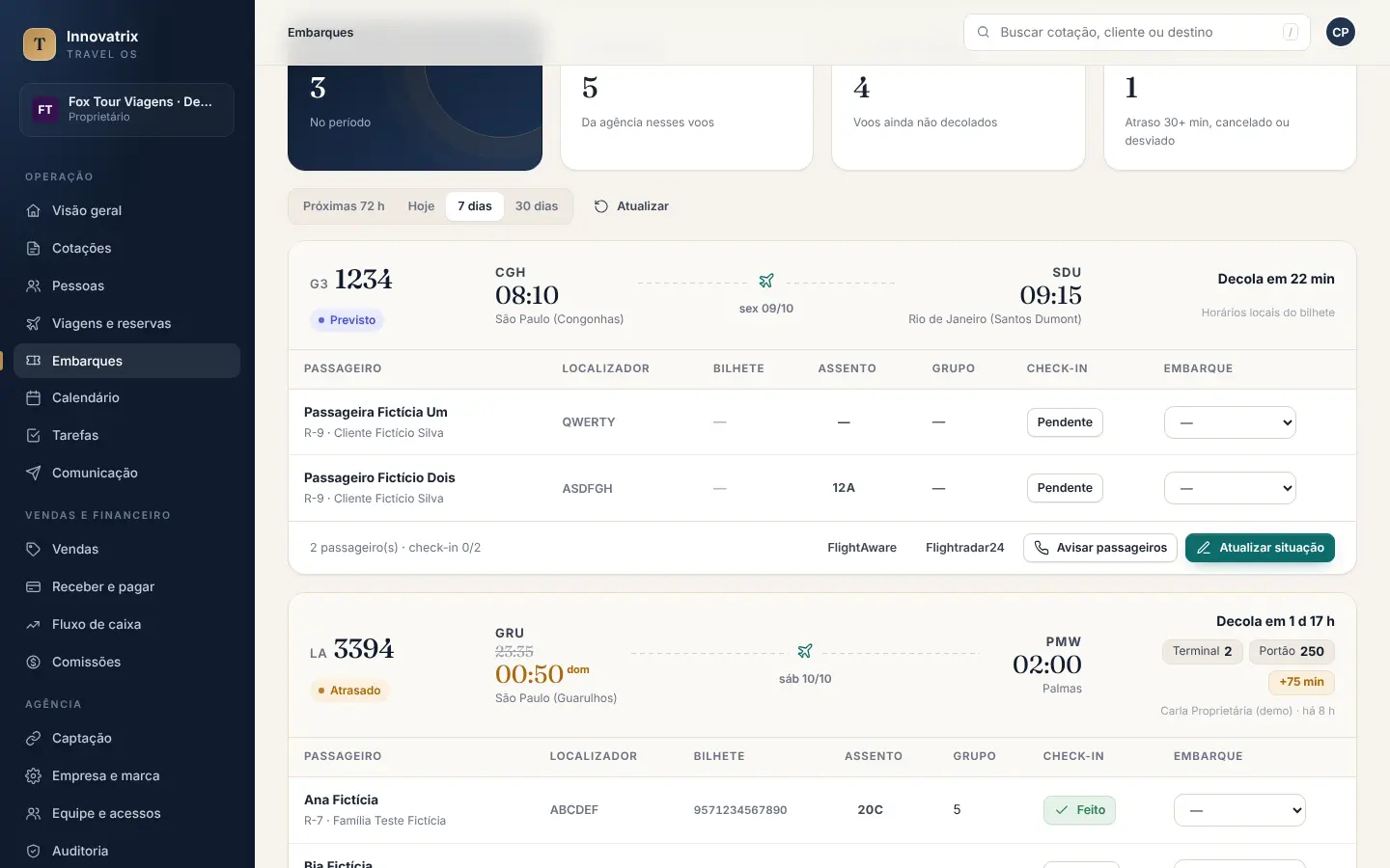 Painel de embarques com voo atrasado, portão, passageiros, assentos e check-in